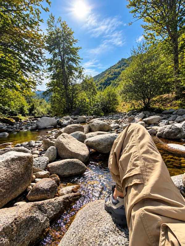 Почивка на камъните край реката